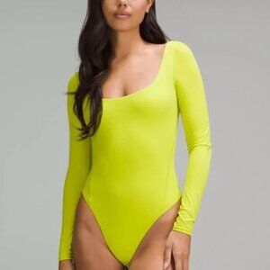 NWT Lululemon Wundermost Soft Nulu Square-Neck Long-Sleeve Bodysuit- Lichen Lime